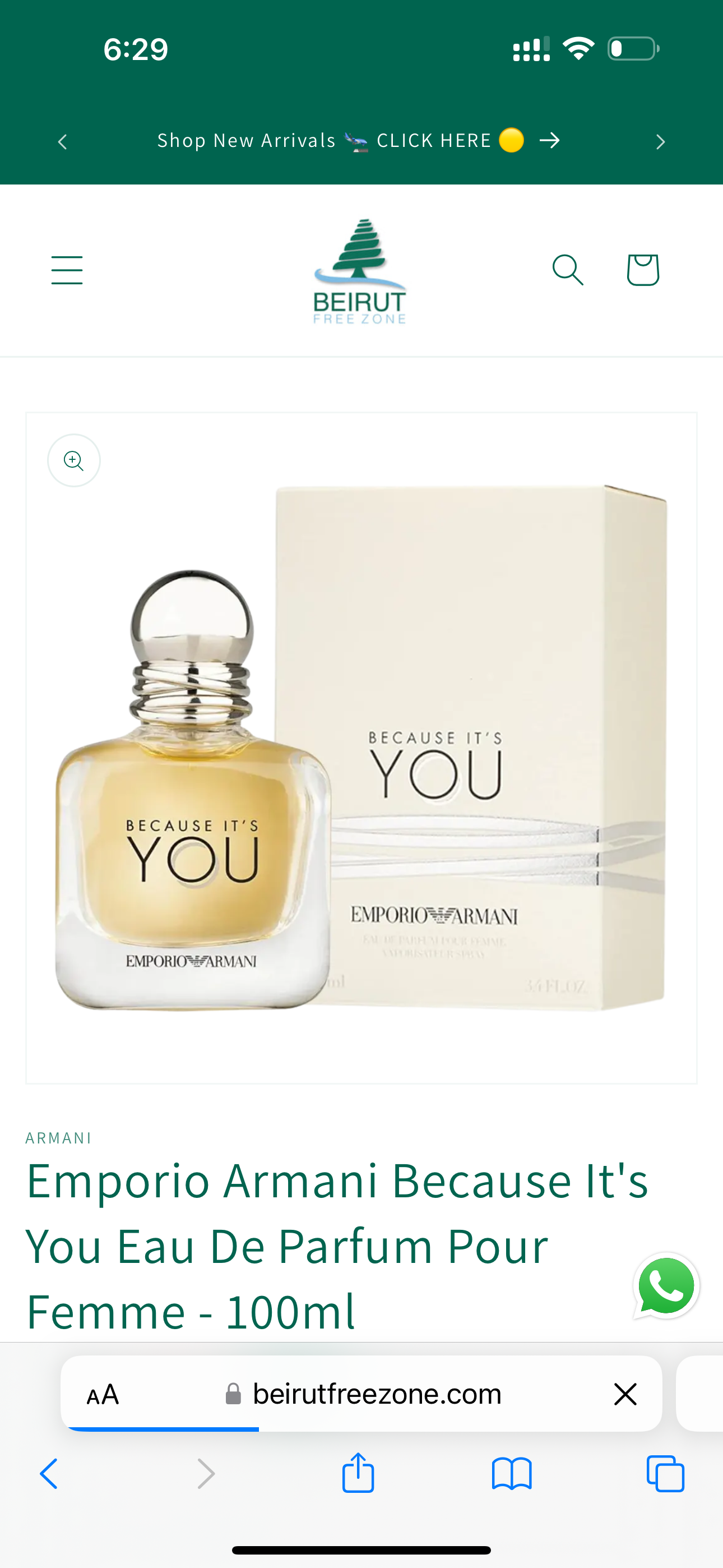 ORIGINAL Emporio Armani Because It's You Eau De Parfum Pour Femme - 100ml